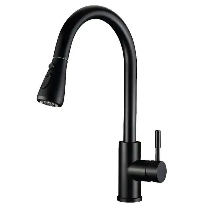 modern silver black gold 304 stainless steel flexible pull out down kitchen mixer tap sink faucet