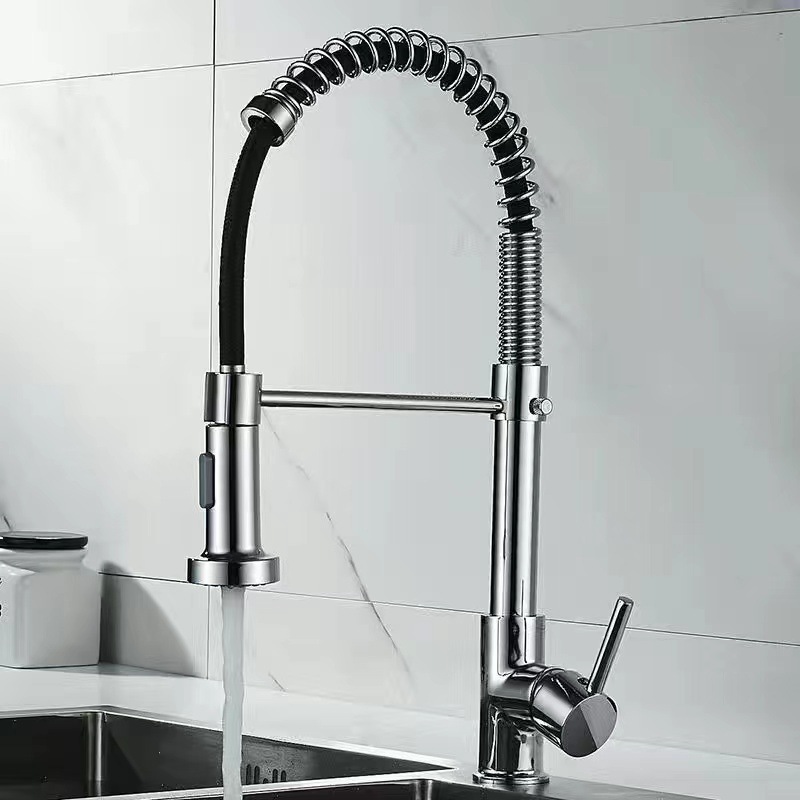 304 Stainless Steel Single Lever Black Color Spring Kitchen Faucet with Pull Out Sprayer