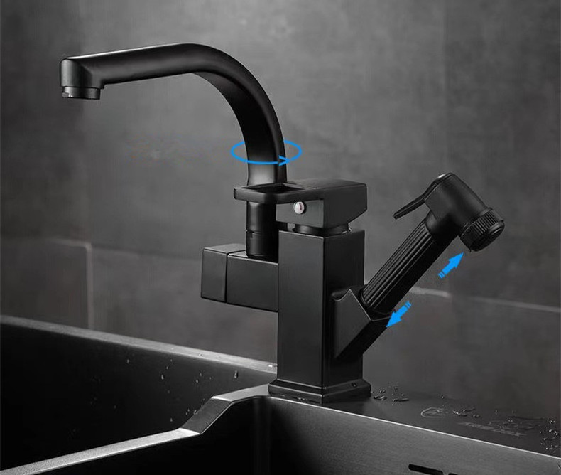 Kitchen faucet household dishwashing pool  vegetable basin sink cold and hot draw type faucet retractable  rotary