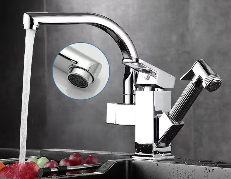 Kitchen faucet household dishwashing pool  vegetable basin sink cold and hot draw type faucet retractable  rotary