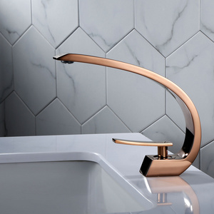 Rose Gold Bathroom Sink Faucet with Supply Hose Unique Design Single Handle Single Hole Lavatory Faucet Basin Mixer Tap