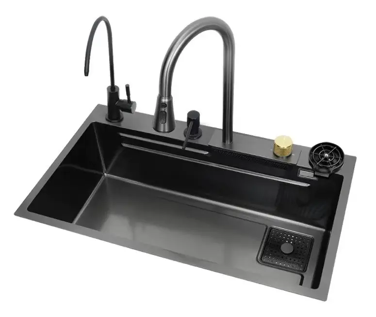 single basin kitchen sus304 black handmade stainless steel multifunction smart kitchen sink