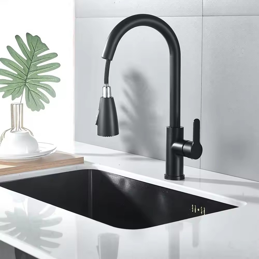 Sink Single Hole Pull Out Kitchen faucet Spring torneira monocomando gourmet de pull down out Tap kitchen sink taps Black faucet