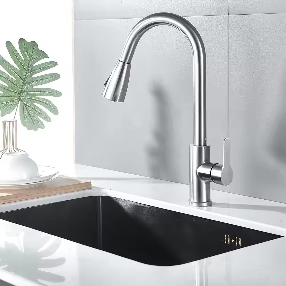 Sink Single Hole Pull Out Kitchen faucet Spring torneira monocomando gourmet de pull down out Tap kitchen sink taps Black faucet