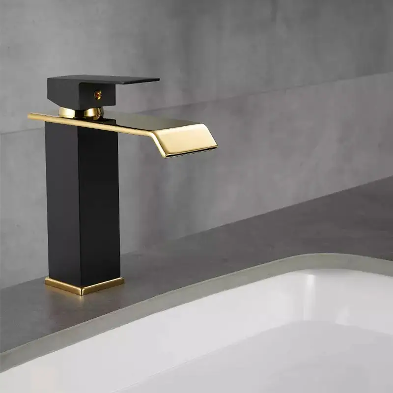 Bathroom Basin Taps Brushed Golden Basin Faucet Bath Mixer Waterfall Sink Faucet Basin Faucets