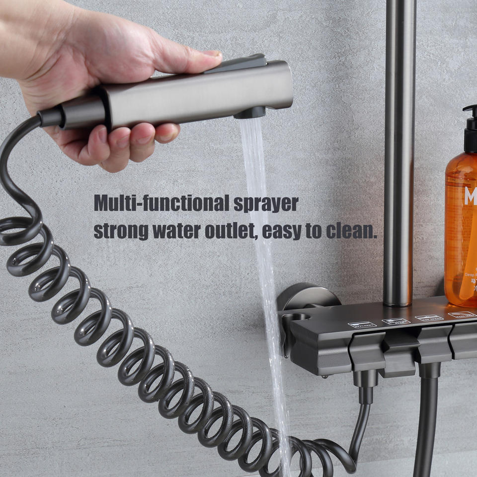 modern wall mounted Grey Piano Digital Display  Shower Set 4-Functions Brass Rain Fall Square Top Sprayer Water Shower Faucet