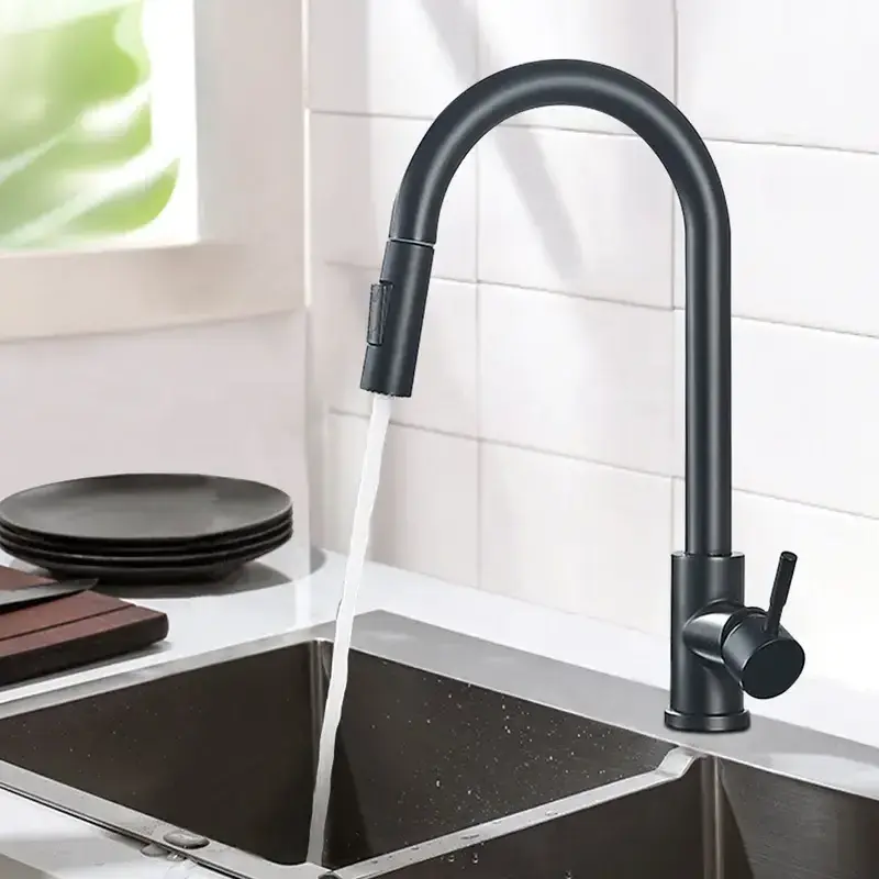 kitchen faucet black stainless steel 304 water tap modern kitchen taps brass pull out sprayer kitchen mixer sink faucets