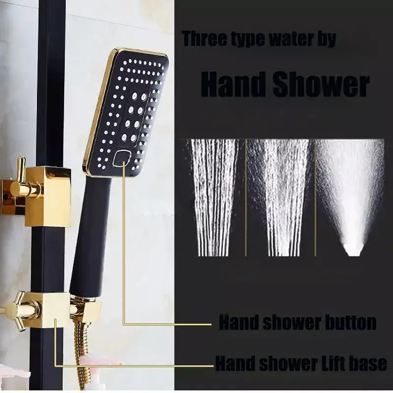 square Bathroom Shower System fixtures Bathtub Mixer Faucet Top Accessories  Black Thermostatic shower set