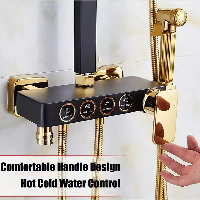 square Bathroom Shower System fixtures Bathtub Mixer Faucet Top Accessories  Black Thermostatic shower set