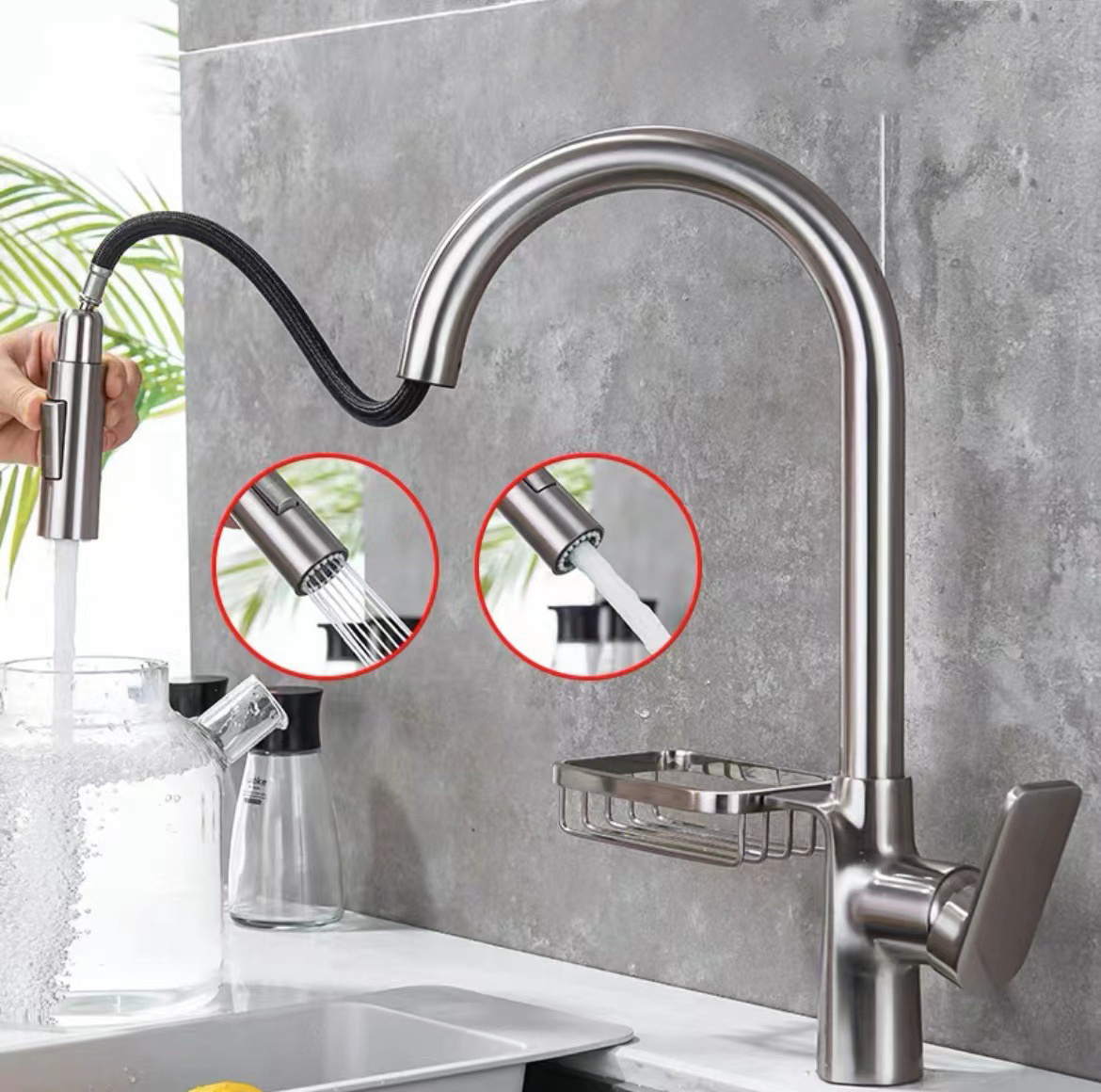 Factory Wholesale New Design Gold Modern Kitchen Faucet Single Handle Pull Down Single Hole Sink Faucet