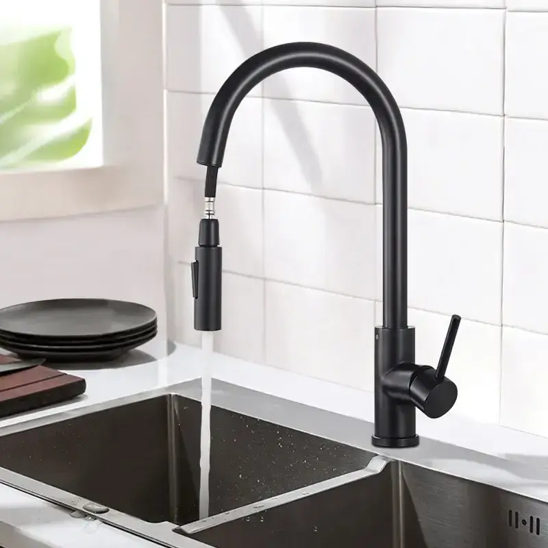 kitchen faucet black stainless steel 304 water tap modern kitchen taps brass pull out sprayer kitchen mixer sink faucets