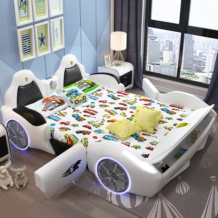 Sports car cartoon storage car bed children's  boy girl with guardrail single bed Kid Racing Car Bed Modern Bedroom Furniture