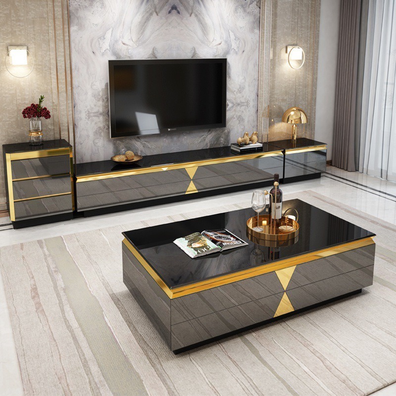 Living Room Furniture Modern Extendable Mirror Coffee Table Black Glass Coffee Table