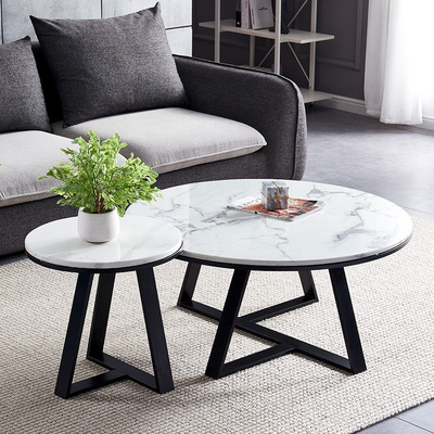 Home furniture luxury side center coffee tea table Modern Black Metal Leg marble top round table living room Tea Table