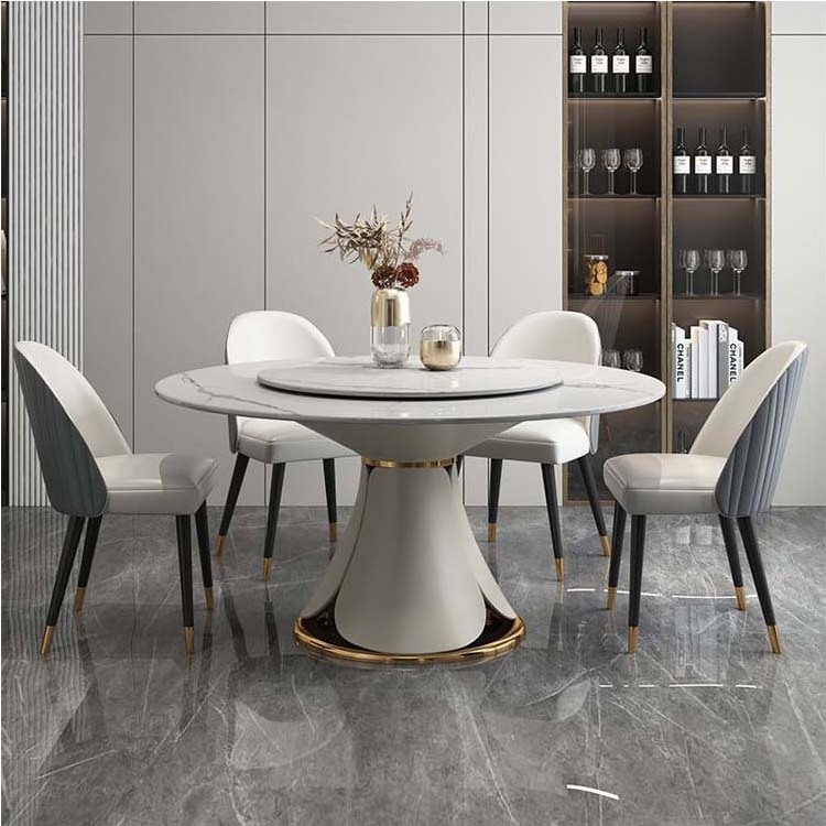 High Quality Modern Luxury Multifunctional Round Marble Dining Table Sets  8 seater Rotating Dining Table