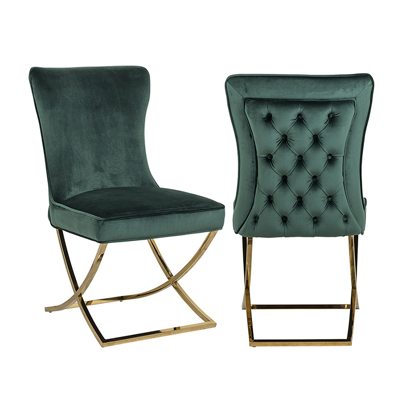 Dining Room Furniture Upholstered High Back Green Velvet Chair Steel Modern Chair