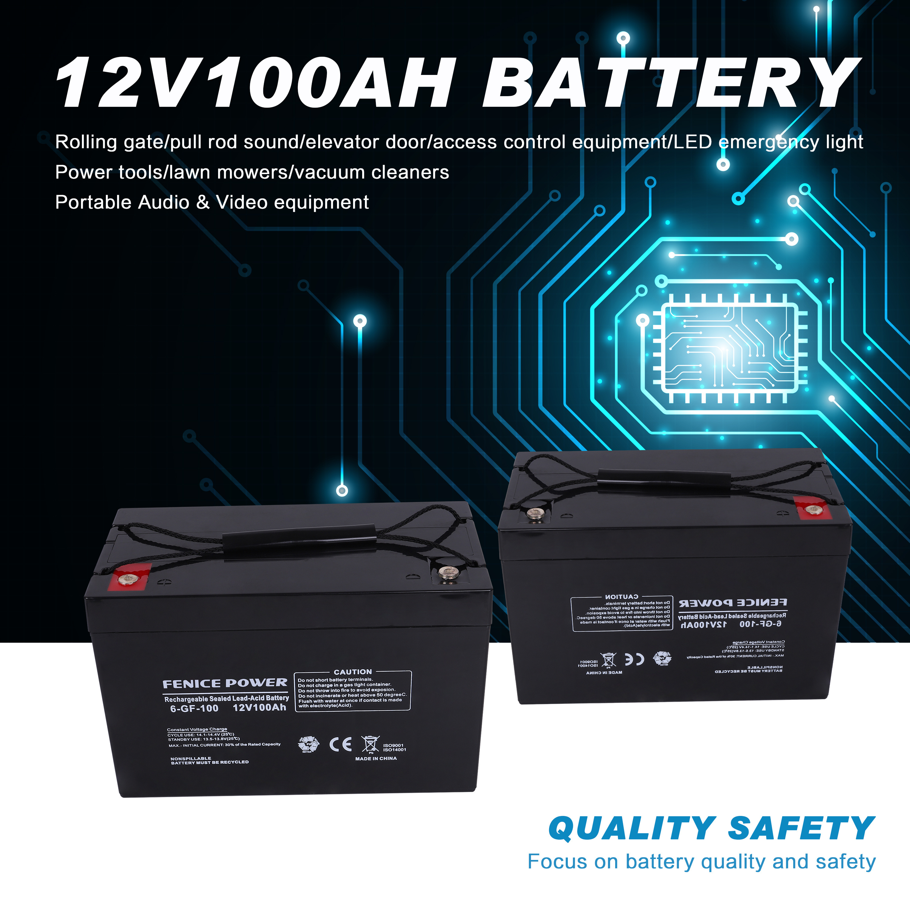 Fenice Power VRLA BATTERY NP SERIES Deep Cycle Sealed AGM Lead Acid Battery 12V 100AH for alarm system