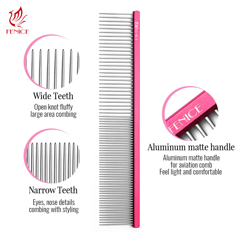 Fenice Dog Comb Long Thick Hair Fur Removal Brush Pet Hair Flea Comb Stainless Pin Dog Cat Grooming For Shaggy Dogs Barber