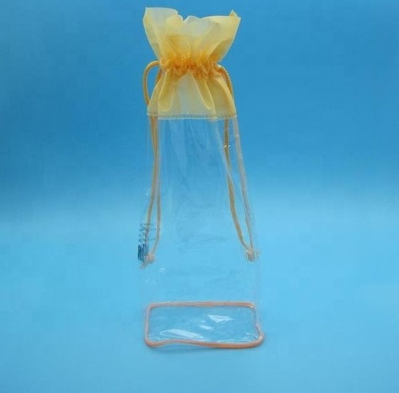 Custom Drawstring pvc vinyl organza bags clear pvc bags with organza on top