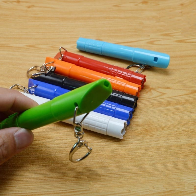 survival whistle flashlight 3 in 1 whistle torch keychain cheap promotion custom plastic led flashlight with ball pen