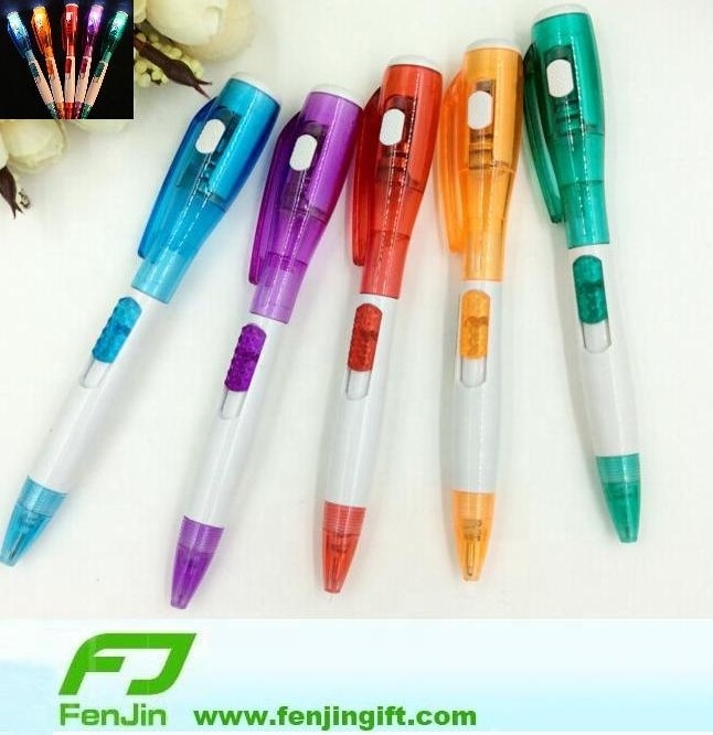 Cheap flashlight ballpoint pen custom print logo plastic Led pen with flashlight for outdoor promotion