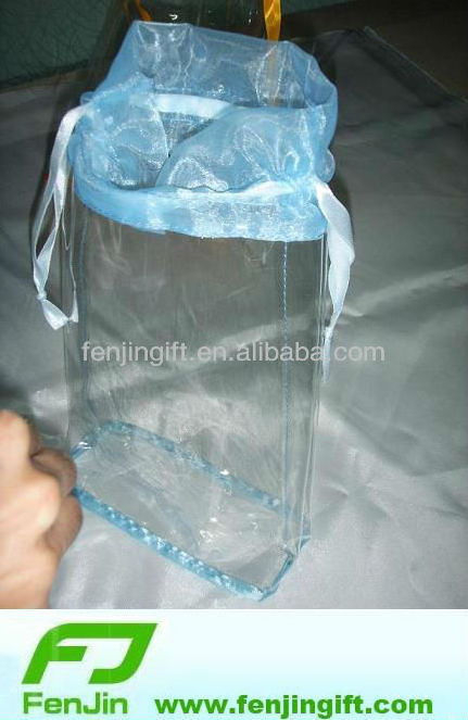 Custom Drawstring pvc vinyl organza bags clear pvc bags with organza on top