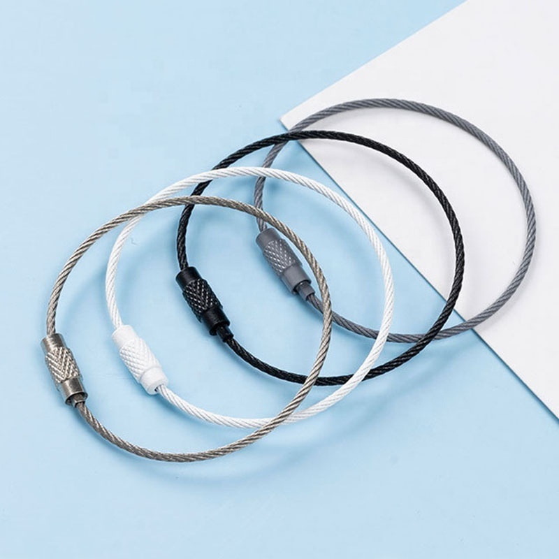 1pc Steel screw lock Cable Wire Hanging Luggage Tag Loop Rope Keyring Stainless Steel Wire Keychain Key ring