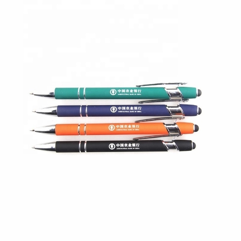 Metal stylus pen Custom Good quality soft touch rubber coating capacitive metal ballpoint pen with stylus