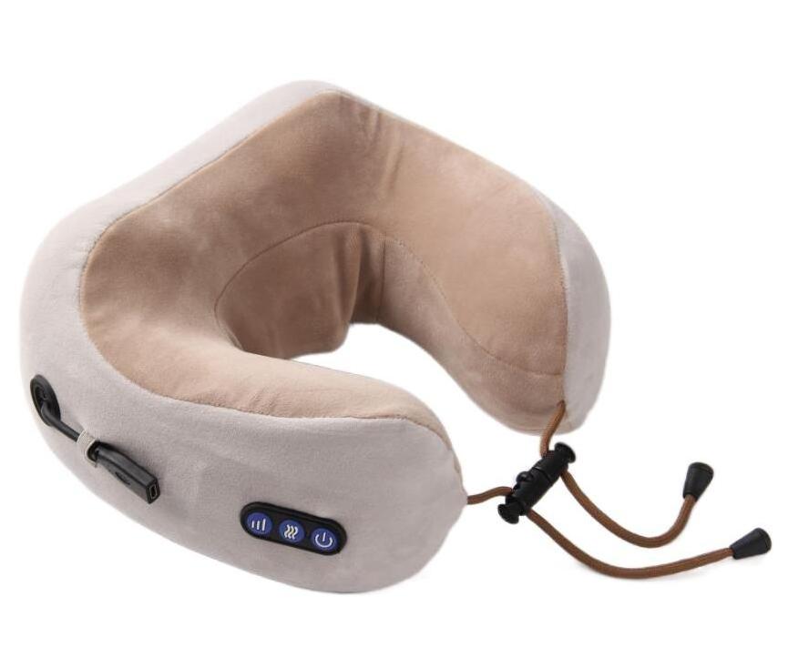 Business travel portable wireless U shape body vibrating shiatsu kneading Memory Foam neck massage pillow