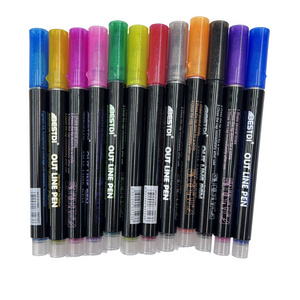 Double Line Outline Pens, 12 Colors Self-Outline Metallic Markers Glitter Writing Drawing Pens for Easter Gift Card Writing