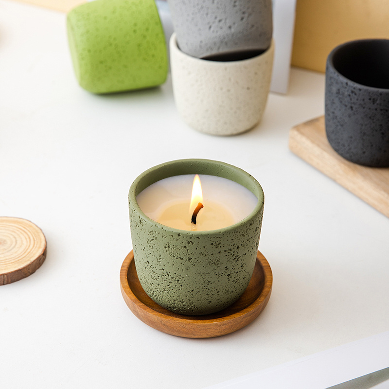 Home Decoration Unique Frosted Concrete Candle Jar Matte Embossed Empty Cement Candle Vessel Jars For Wedding Party