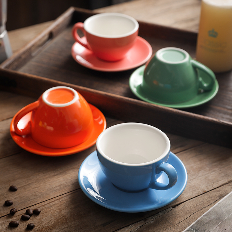 Colorful glossy glaze wholesale coffee cup and saucer set glaze color porcelain cafe cup plate ceramic coffee cup set