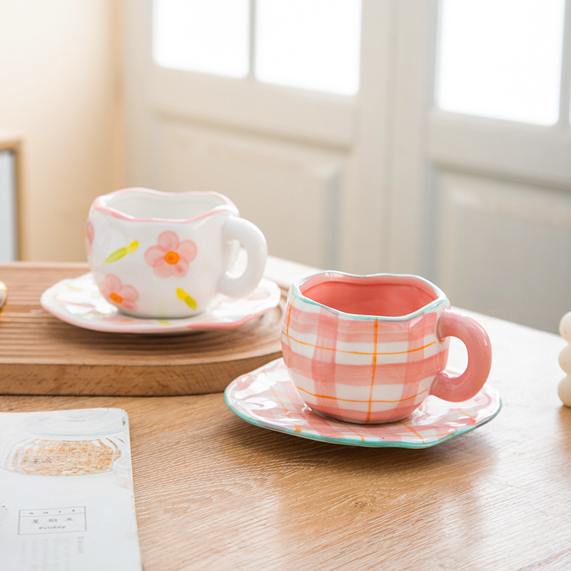 New design irregular stoneware cloud mug ceramic milk tea cup and saucers handmade hand pinch ceramic mug