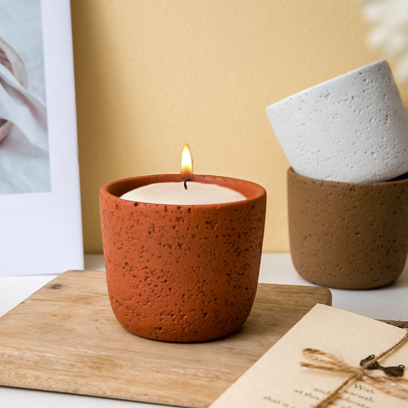 Home Decoration Unique Frosted Concrete Candle Jar Matte Embossed Empty Cement Candle Vessel Jars For Wedding Party