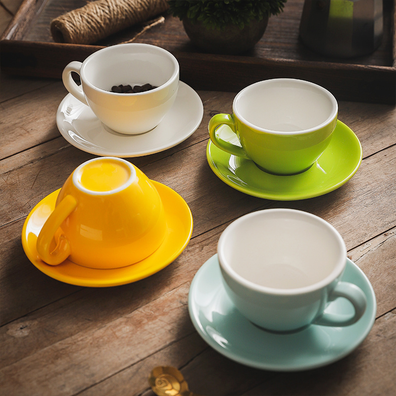 Colorful glossy glaze wholesale coffee cup and saucer set glaze color porcelain cafe cup plate ceramic coffee cup set