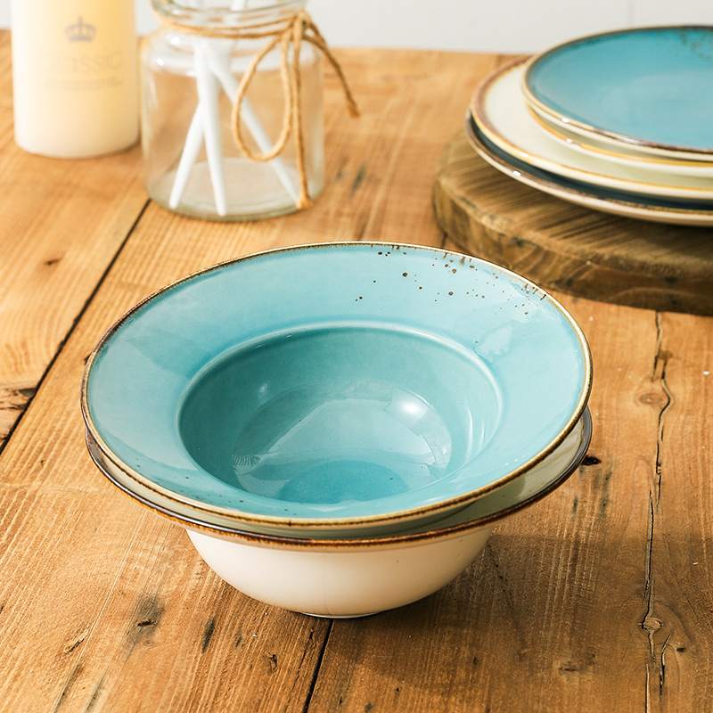 Unique antique style spray spot blue ceramic dinner set dinnerware round shape dinner set