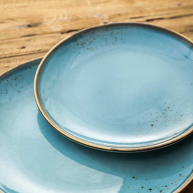 Unique antique style spray spot blue ceramic dinner set dinnerware round shape dinner set