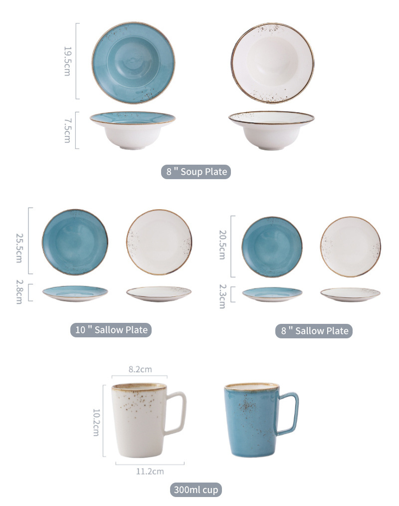 Unique antique style spray spot blue ceramic dinner set dinnerware round shape dinner set