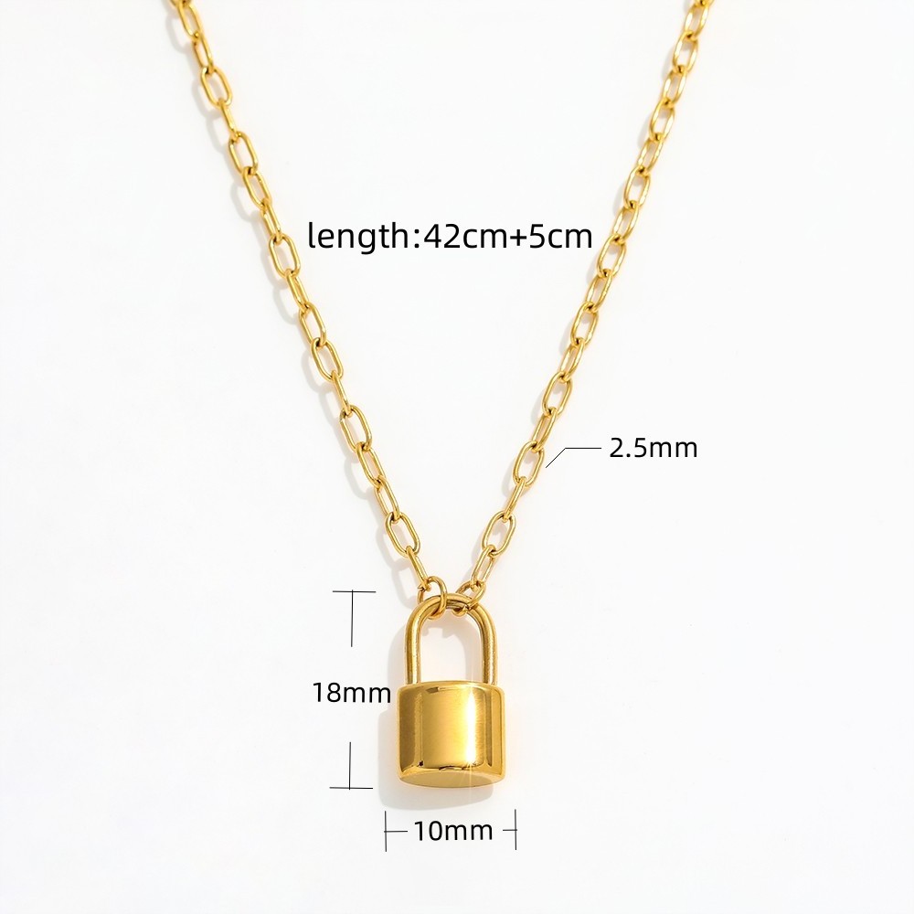 Fenny 18K PVD Plated Simple Shiny Padlock Pendant Necklace Choker Chain For Women Stainless Steel Jewelry Wholesale