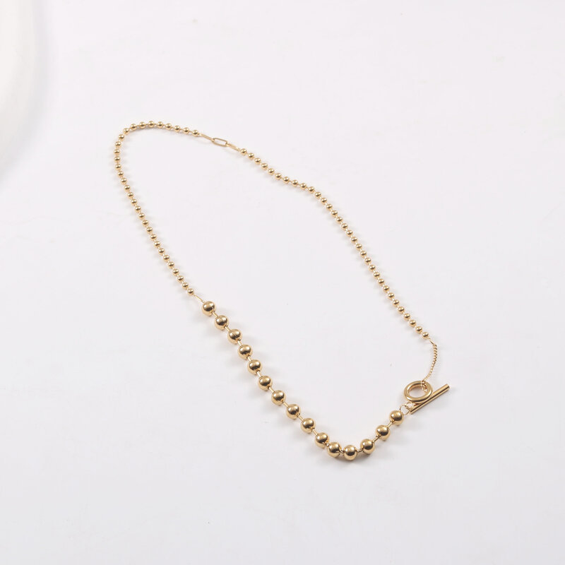 Fenny 18K Gold Plated Wholesale No Fade Trendy Dainty Beads Sweater Chain Toggle Bar Pendant Stainless Steel Necklace for Women