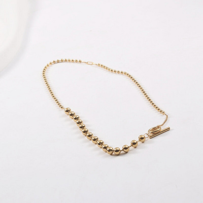 Fenny 18K Gold Plated Wholesale No Fade Trendy Dainty Beads Sweater Chain Toggle Bar Pendant Stainless Steel Necklace for Women