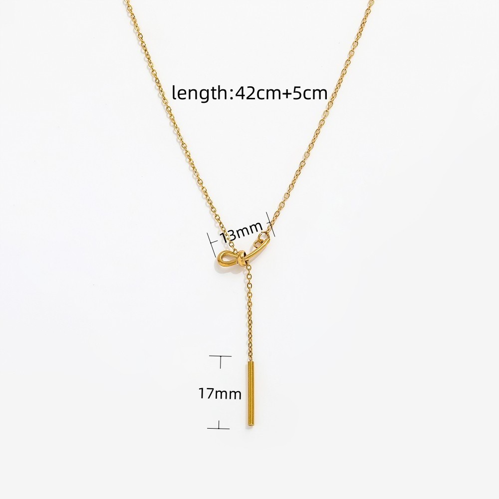 Fenny 18K PVD Plated Permanent Tassel Bar Pendant Bnowknot Necklace Sweater Chain Stainless Steel Jewelry Wholesale