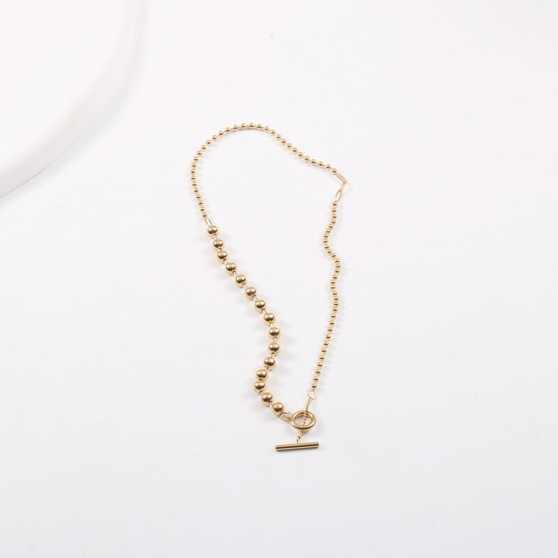 Fenny 18K Gold Plated Wholesale No Fade Trendy Dainty Beads Sweater Chain Toggle Bar Pendant Stainless Steel Necklace for Women