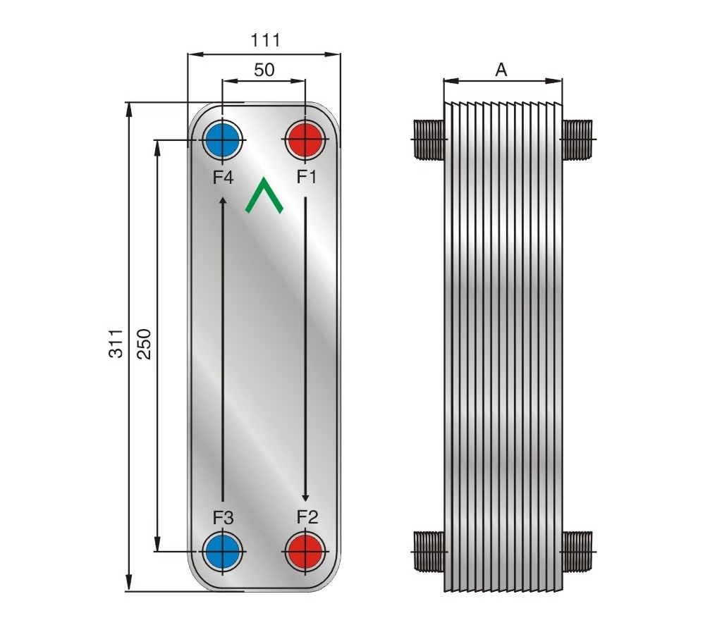 FHC028  Equal to CB27 brazed heat exchanger for water to water