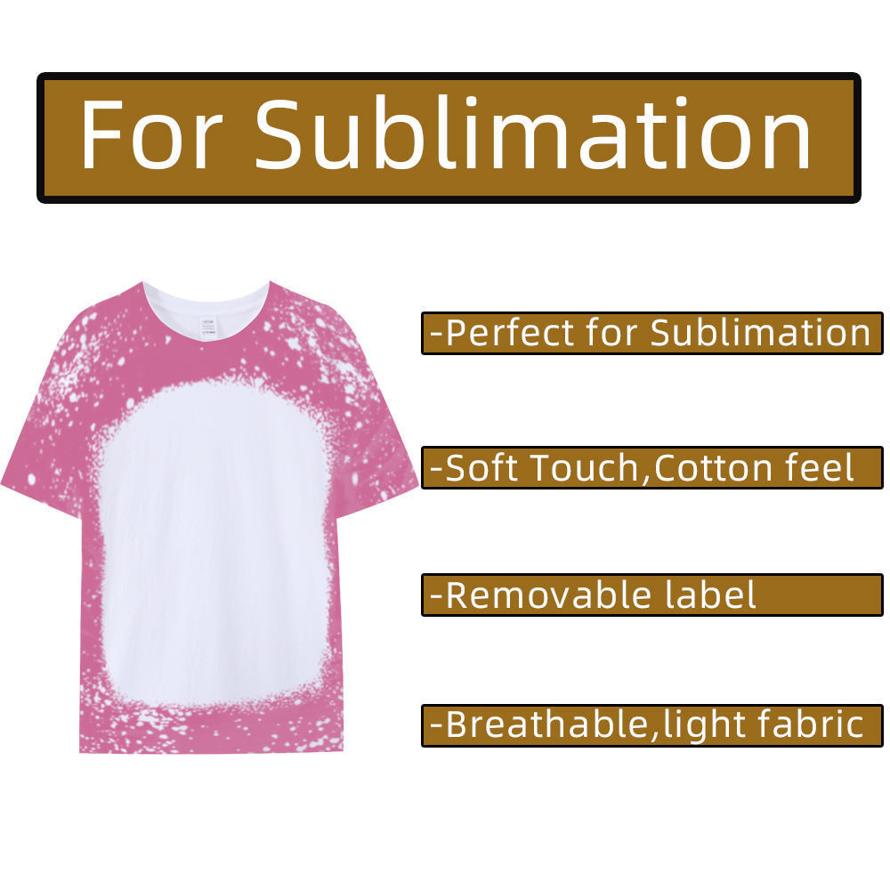 bleached sublimation shirts blanks t-shirt 100% polyester bleached tye dye t shirts faux bleach shirt for sublimation