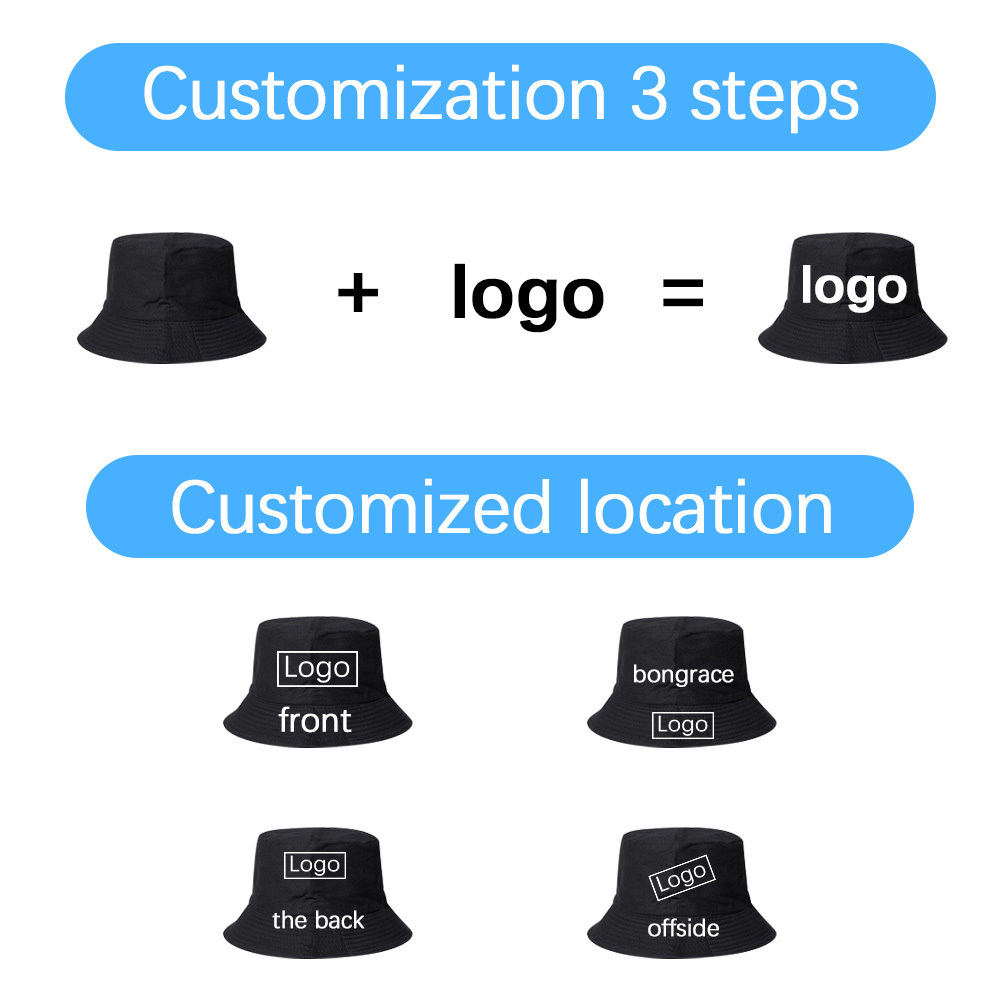 custom logo bucket hats for men unisex high quality cheap polyester solid color plain blank hat embroidery logo bucket hat print