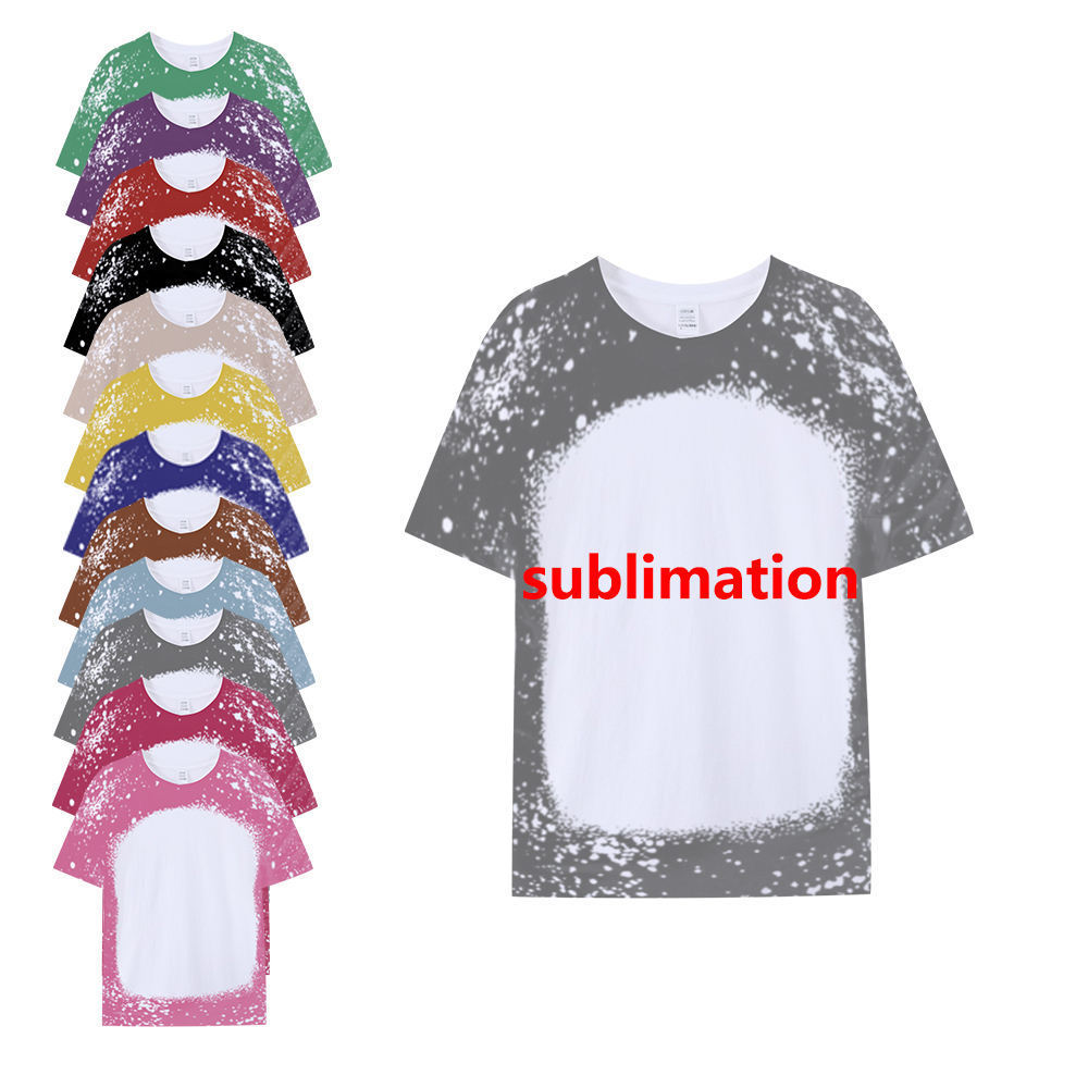 bleached sublimation shirts blanks t-shirt 100% polyester bleached tye dye t shirts faux bleach shirt for sublimation