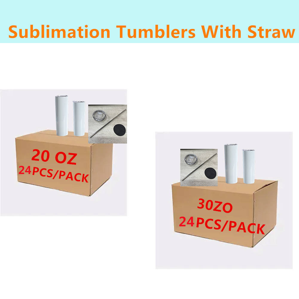 20 oz skinny sublimation tumblers with straw blank 20oz  30OZ sippy cup skinny straight tumblers for sublimation printing