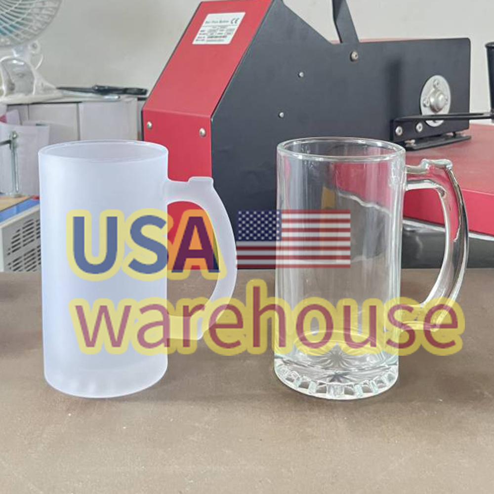 sublimation beer mug frosted glass Blanks USA WAREHOUSE blank frosted 16oz sublimation glass frosted beer mugs