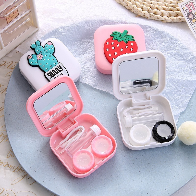 customized factory square cute cartoon high quality contact lens case with mirror plastic glasses case contact lens box